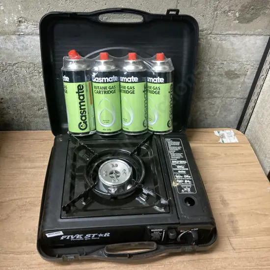 Five Star Portable Gas Stove With 4 x Gasmate 220g Butane Gas Cartridges